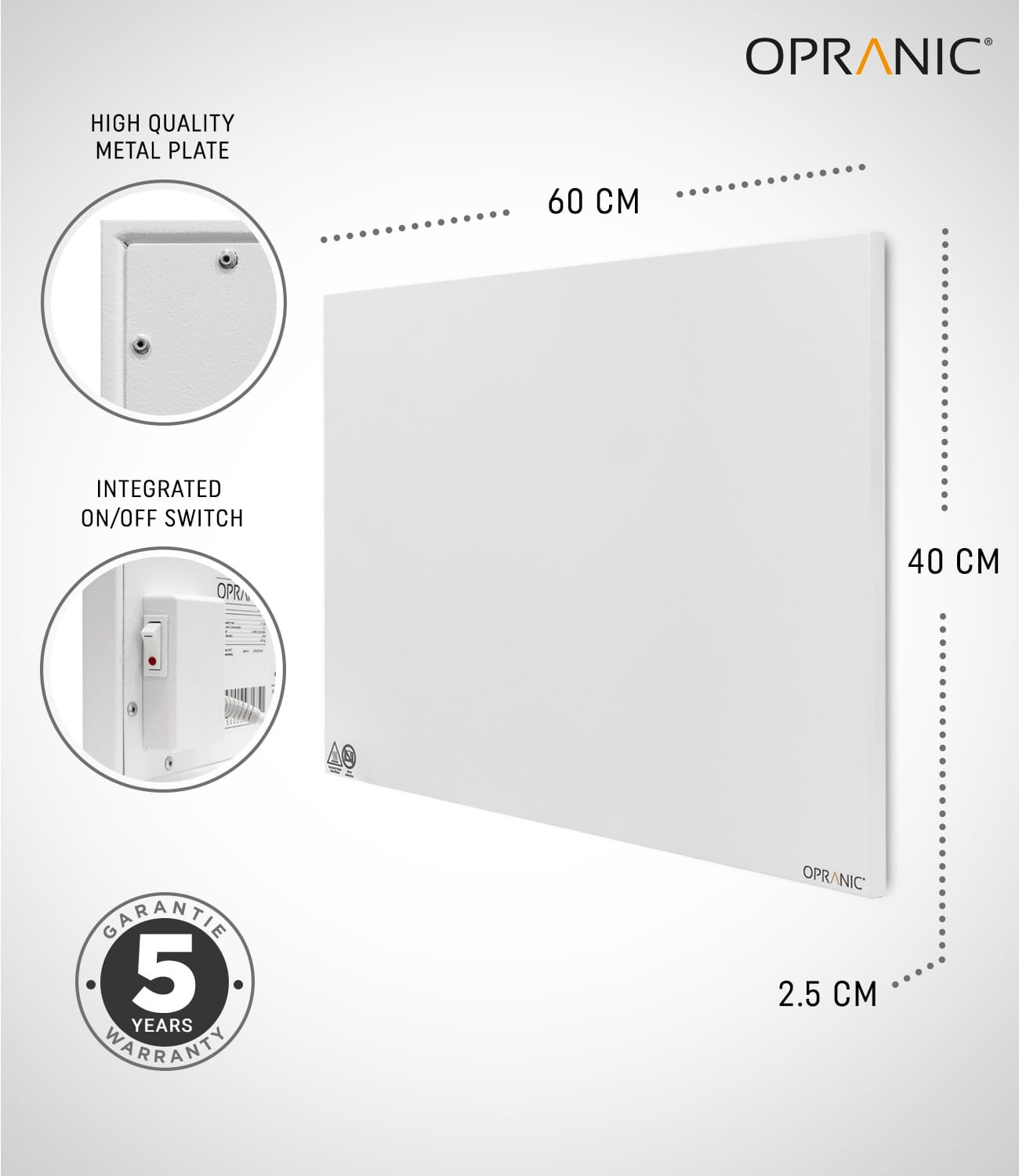 OPRANIC P5 Metal Infrared Panel Heater 300W – 900W
