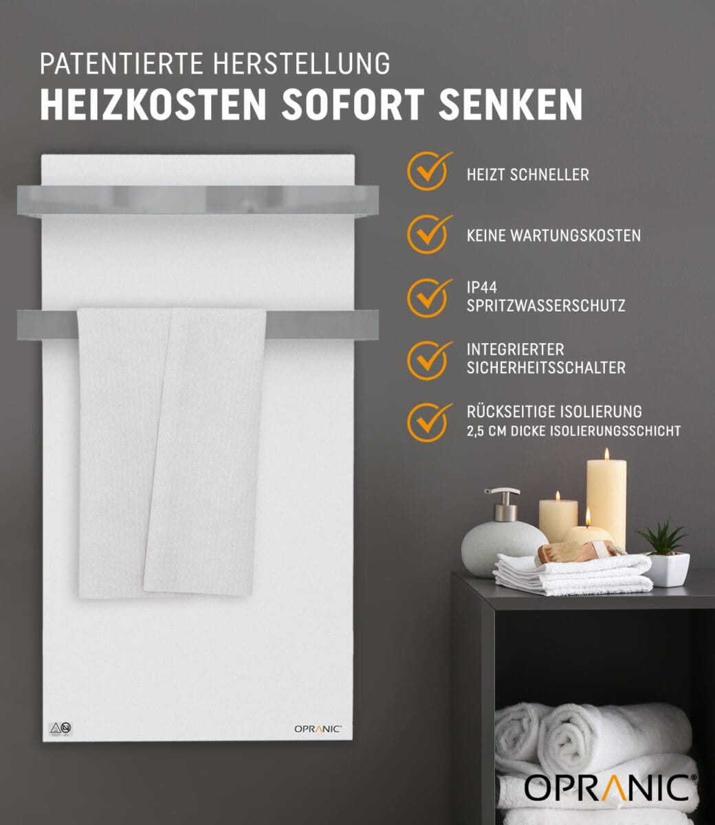 Opranic Infrarot-Paneelheizung mit Handtuchhalter P5 Serie