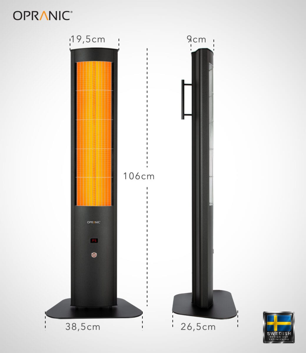Mått för Opranic Thor S70 infravärmare för utomhusbruk